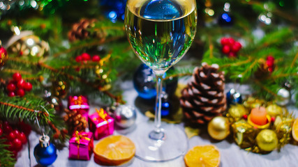 New Year's and Christmas decorations and drinks.