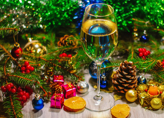 New Year's and Christmas decorations and drinks.