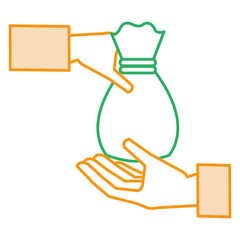 hand with money bag isolated icon