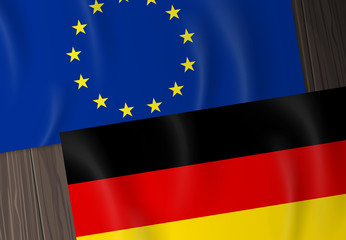 european union and germany flags on wooden background