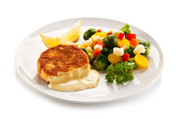 Fried camembert and vegetables