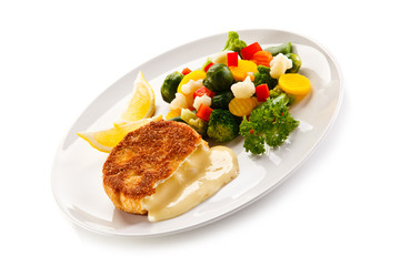 Fried camembert and vegetables