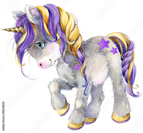 "cute unicorn watercolor illustration" stockfotos und
