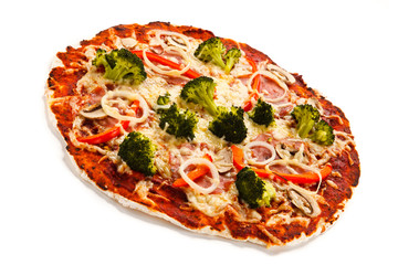 Pizza with vegetables on white background
