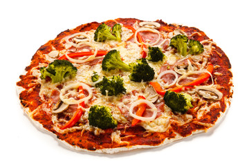 Pizza with vegetables on white background