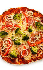 Pizza with vegetables on white background