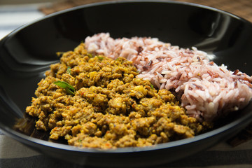 Pork yellow curry paste on a table