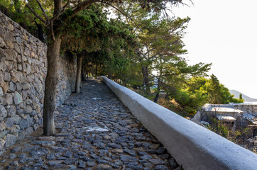 Stone street in the chora of Patmos island, Dodecanese, Greece
