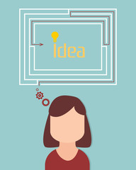 find the idea concept with female avatar and maze with text and light bulb and line