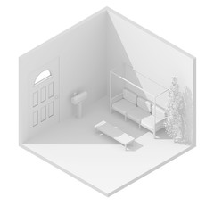 3d isometric rendering illustration of white external garden patio