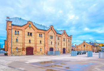 View of the Spikeri warehouses transformed into a cultural district in Riga, Latvia.