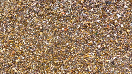 Viele kleine Muscheln, Steinchen, Glasscherben, texturiert, Hintergrund,Nahaufnahme,formatfüllend
Kieselstrand in Andalusien, 
