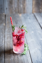 Tasty christmas cocktail with cranberry and foxberry. Shallow depth of field. Selective focus.