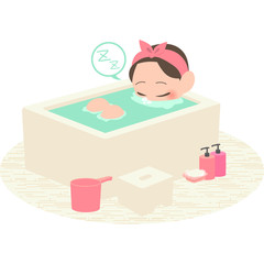 入浴中に寝る女性