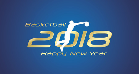 Basketball jump 2018 Happy New Year gold logo icon blue background