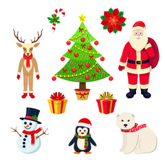 Cartoon Christmas Elements Isolated On White