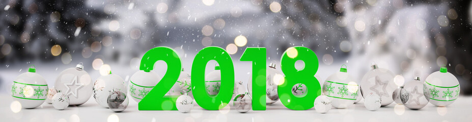 2018 new year eve with christmas baubles lined up 3D rendering