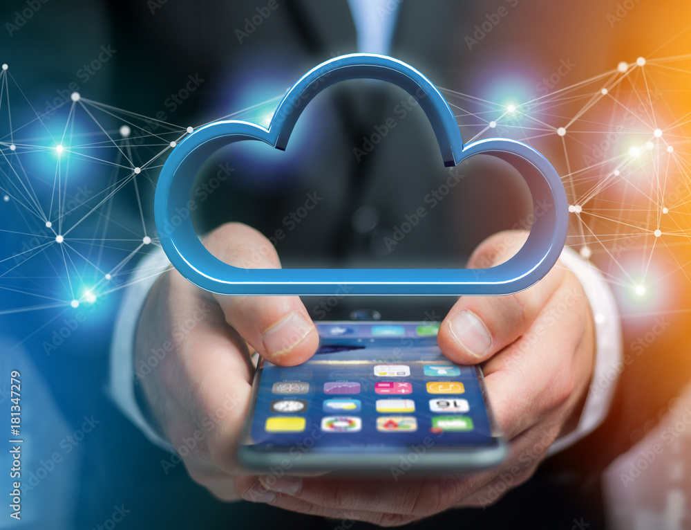 Poster blue cloud displayed on a futuristic interface - 3d rendering