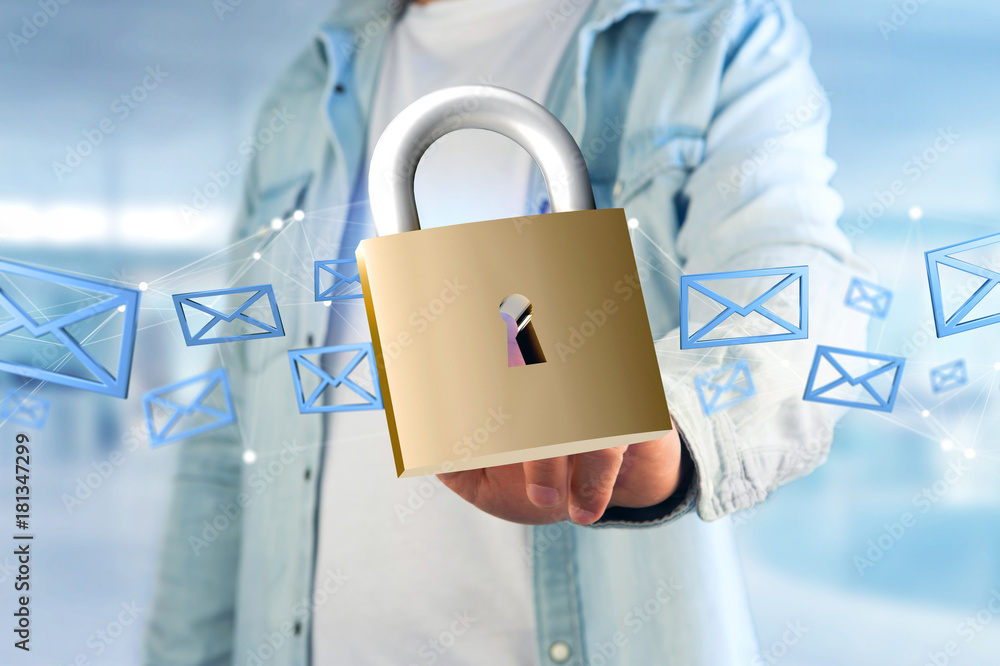 Poster padlock security connection isolated on a color background - 3d rendering
