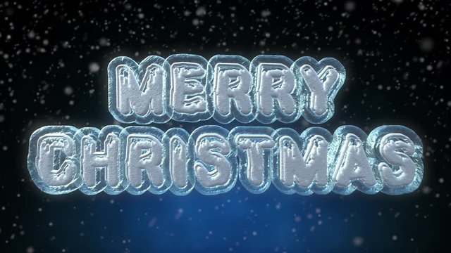Merry Christmas 3D Text Looping Animation, Frozen Ice Text Effect With Snow Falling - 4K Resolution Ultra HD
