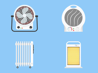 Heating devices radiators and emitter flat color icon set isolated vector illustration