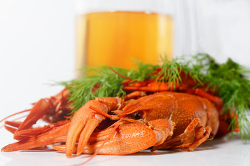 Seafood dish, Red boiled crayfish. Kind of Snacks for beer.