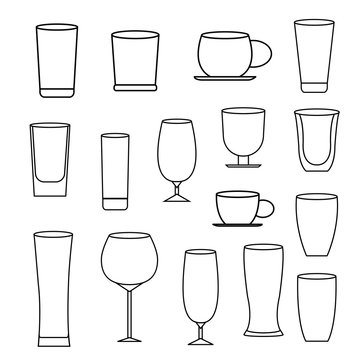 vector of glass line icon set