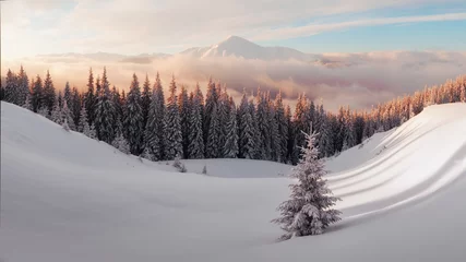 Zelfklevend Fotobehang Dramatic wintry scene with snowy trees. © Ivan Kmit
