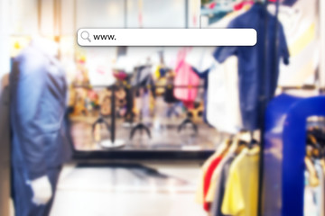 Blur store and bokeh light with address bar, online shopping background, business, E-commerce