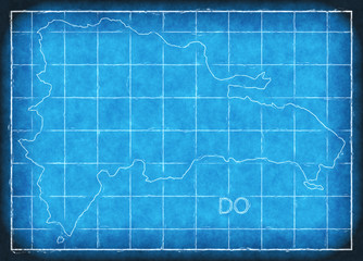 Dominican Republic map blue print artwork illustration silhouette