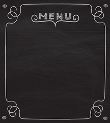 Blank menu on blackboard, handwriting letters and frame, vector