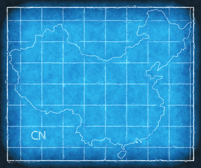 China map blue print artwork illustration silhouette