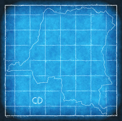 Congo Democratic Republic map blue print artwork illustration silhouette