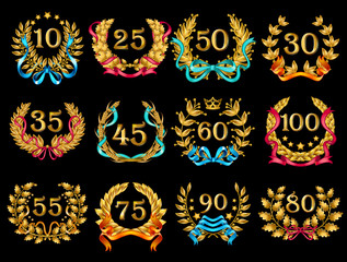 Cartoon Ornate Gold Wreathes Set