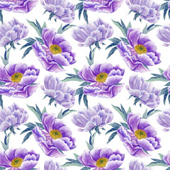 lilac peonies watercolor seamless pattern