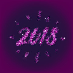 2018 sign made of purple glitter on purple background. Vector New Year illustration.