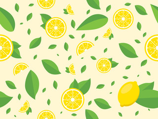 Seamless pattern with lemon and leaves. Vector texture illustration