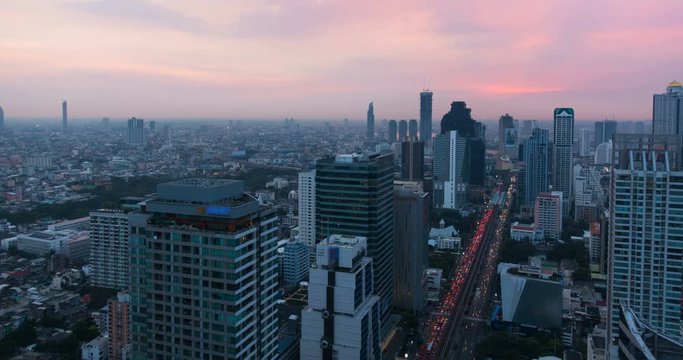 Bangkok city birds eye view loop time lapse evening