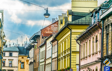 Fototapeta Colorful facades of houses in the Polish city Krakow obraz