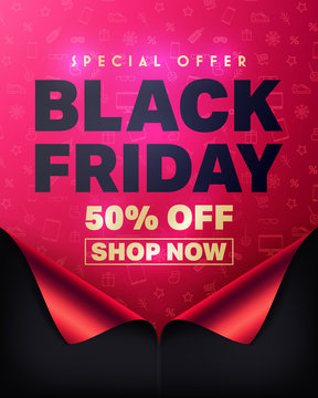 Special Offer Black Friday 50% Off and Shop Now Poster.Vector illustration EPS10