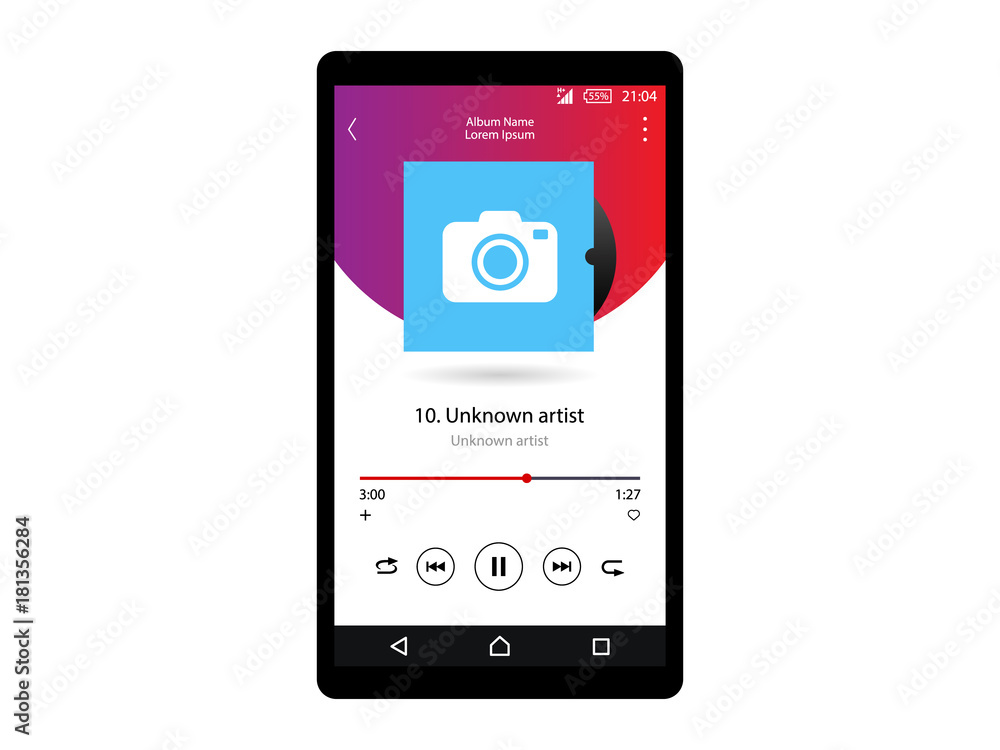 Poster music player app user interface icons set, buttons, slider, song title. minimalistic concept. vector