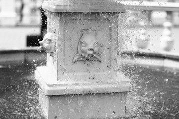 architecture, fish, fountain, water, spray, woman, monument
