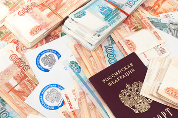 Tax letters, russian passport and large sum of money