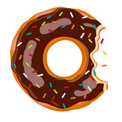 Sweet bite donut. Donut with chocolate glaze isolated on white background. Vector