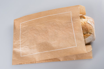 Loaf of bread in a grocey paper bag in european style