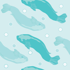 Blue fish seamless pattern with polka dots on light background vector.