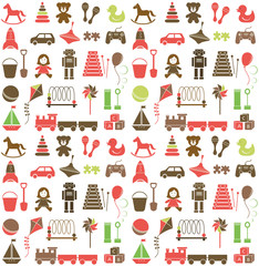 Set of toys icons seamless pattern on children's theme