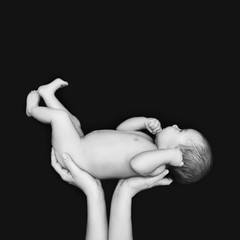 black and white photo of newborn baby
