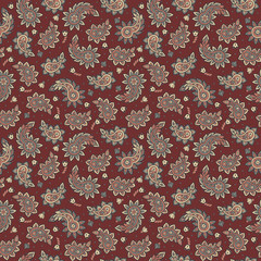 Seamless Paisley pattern in asian ethnic style. Floral vector illustration
