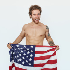 Excited man with USA flag
